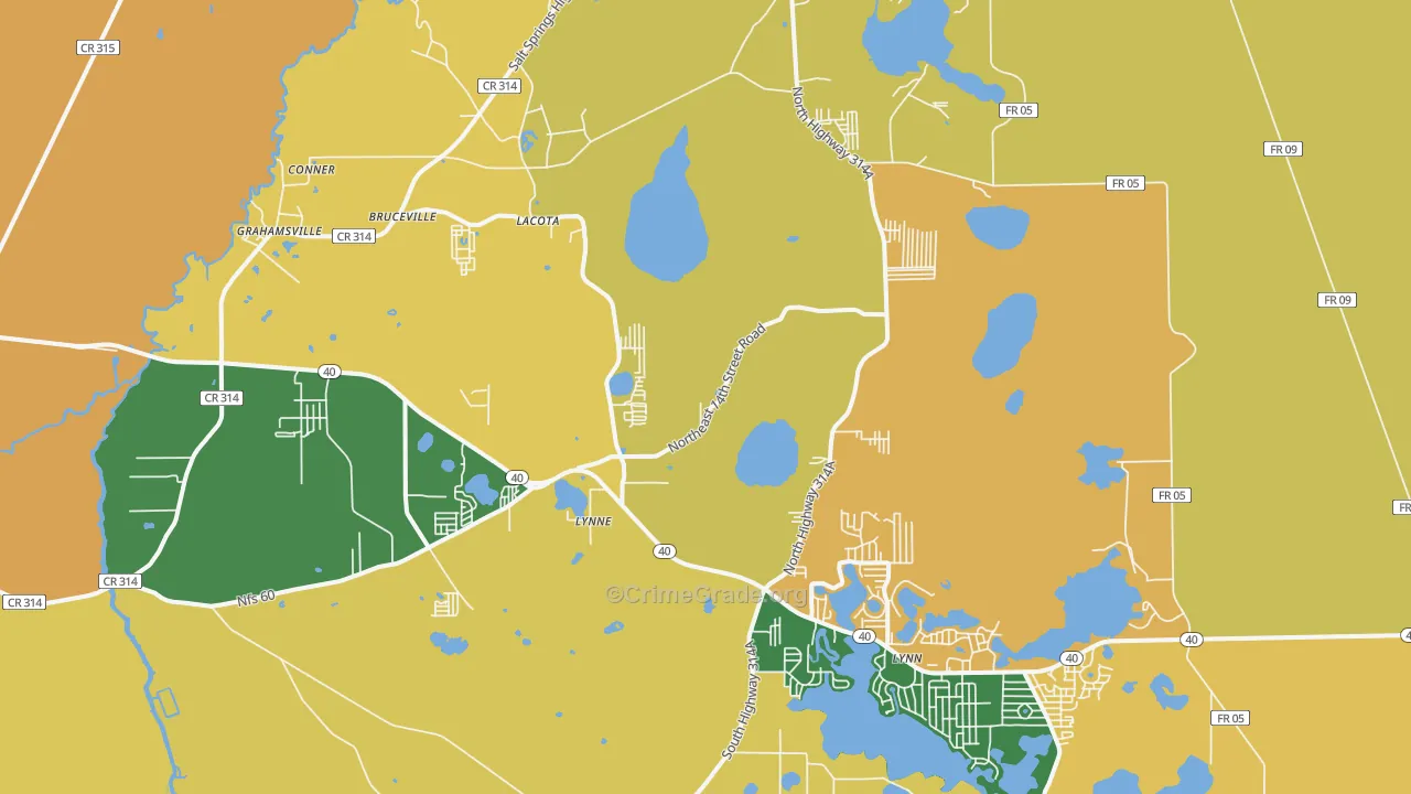 Lynne, FL Map of Robbery Rates