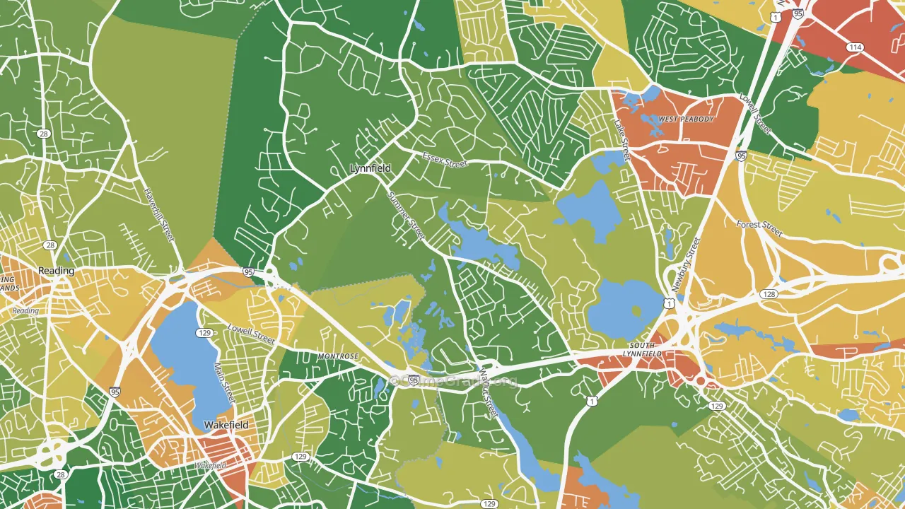Lynnfield, MA Map of Robbery Rates