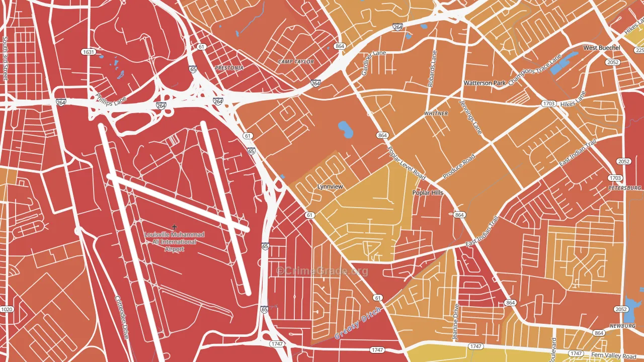 Lynnview, KY Map of Robbery Rates
