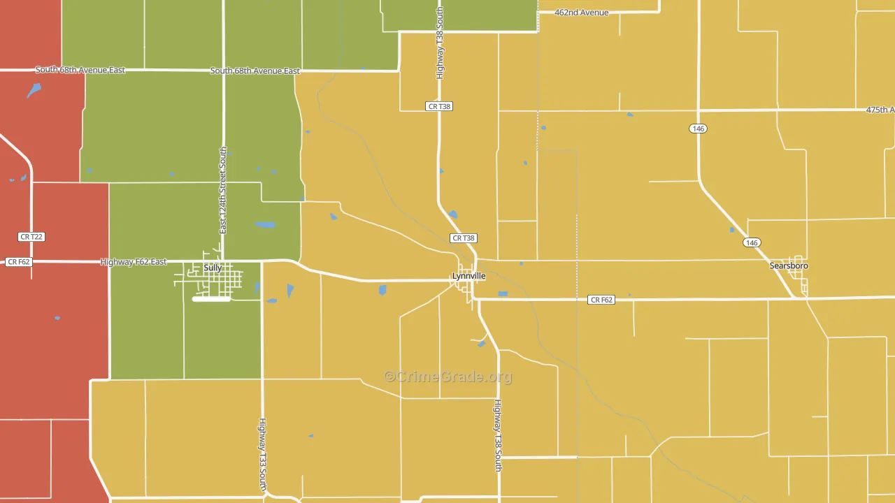 Lynnville, IA Map of Robbery Rates