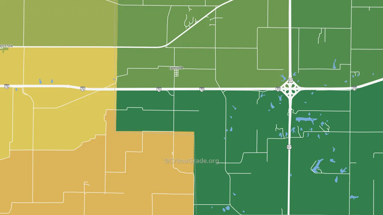 Lynnville, IL Map of Robbery Rates