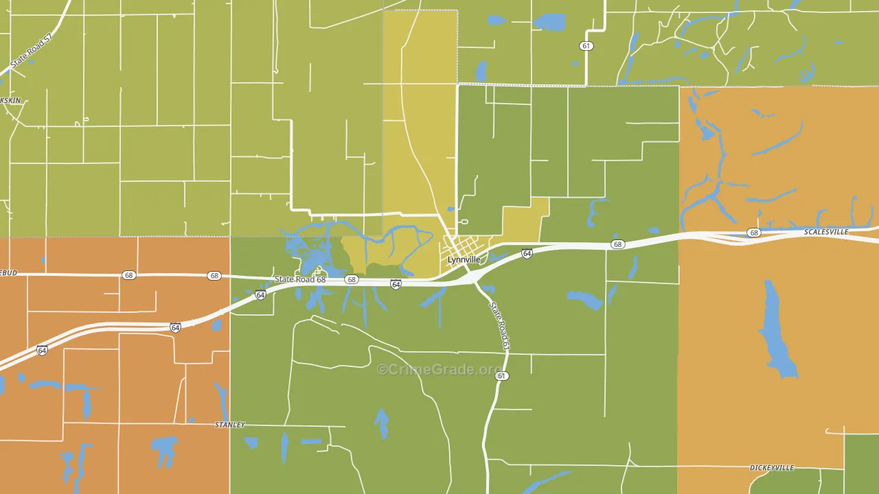 Lynnville, IN Map of Robbery Rates