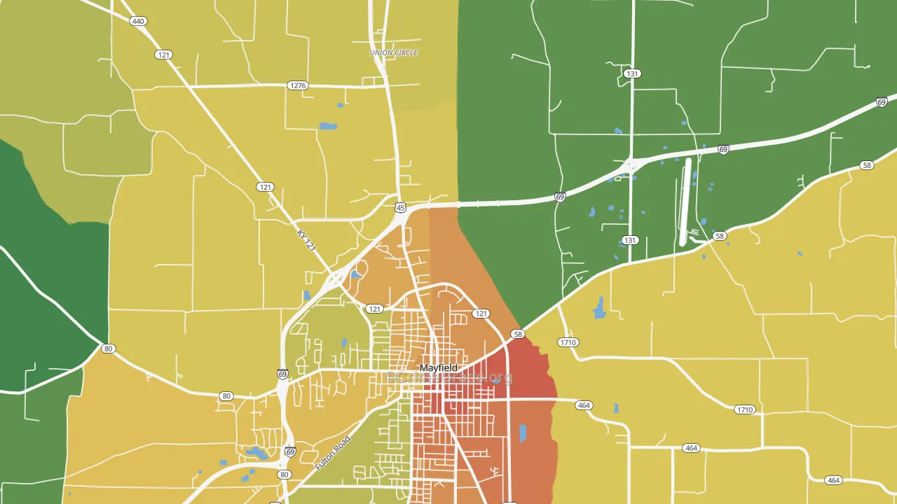 Lynnville, KY Map of Robbery Rates