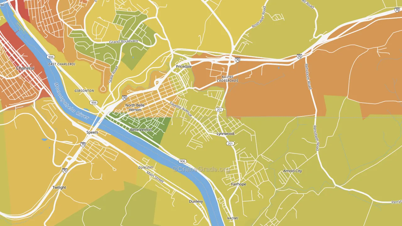 Lynnwood-Pricedale, PA Map of Robbery Rates