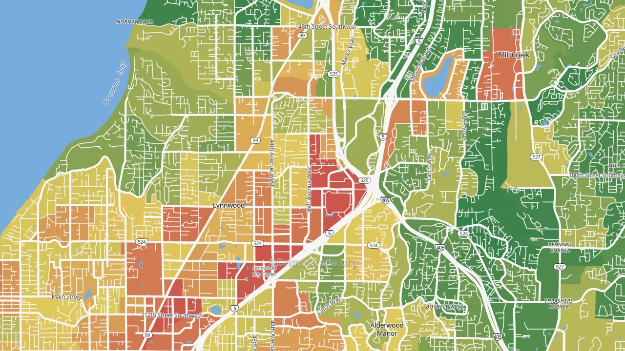 Lynnwood, WA Map of Robbery Rates
