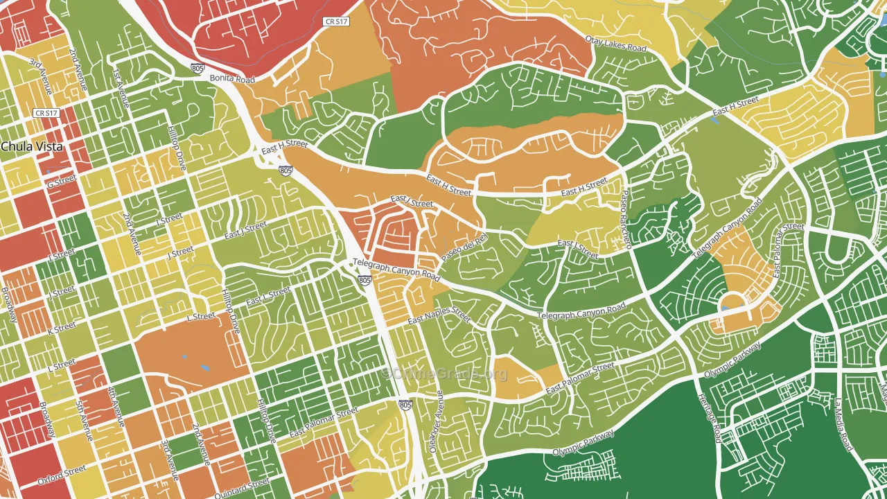 Lynwood Hills, Chula Vista, CA Map of Robbery Rates