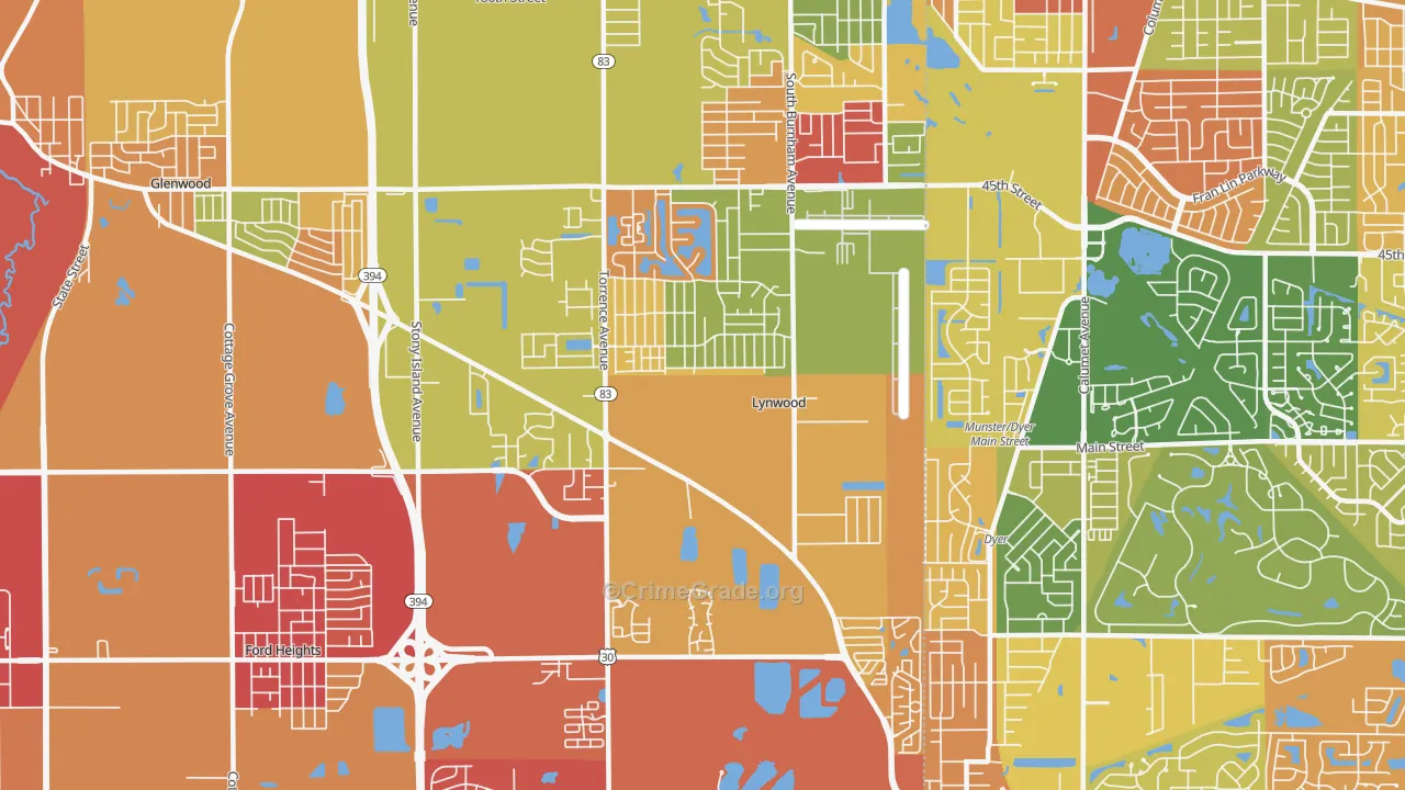 Lynwood, IL Map of Robbery Rates