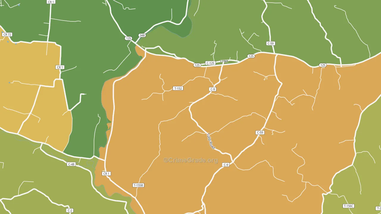 Lynx, OH Map of Robbery Rates