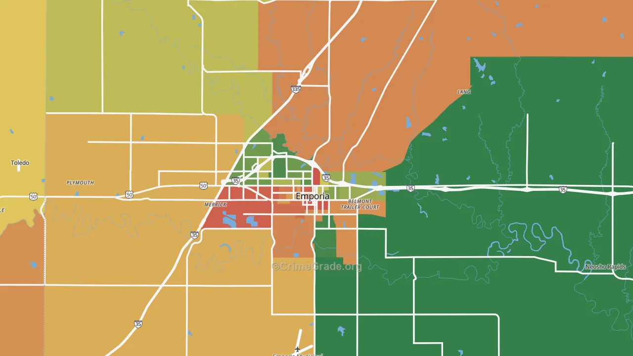 Lyon County, KS Map of Robbery Rates