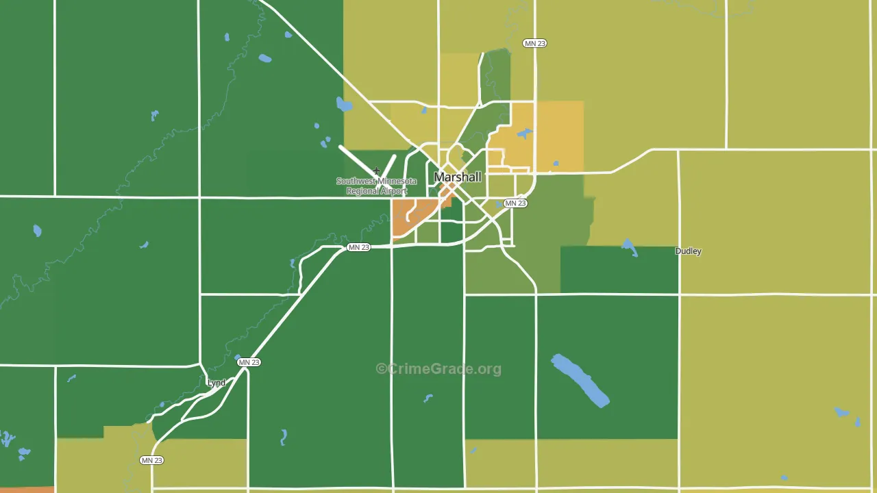 Lyon County, MN Map of Robbery Rates