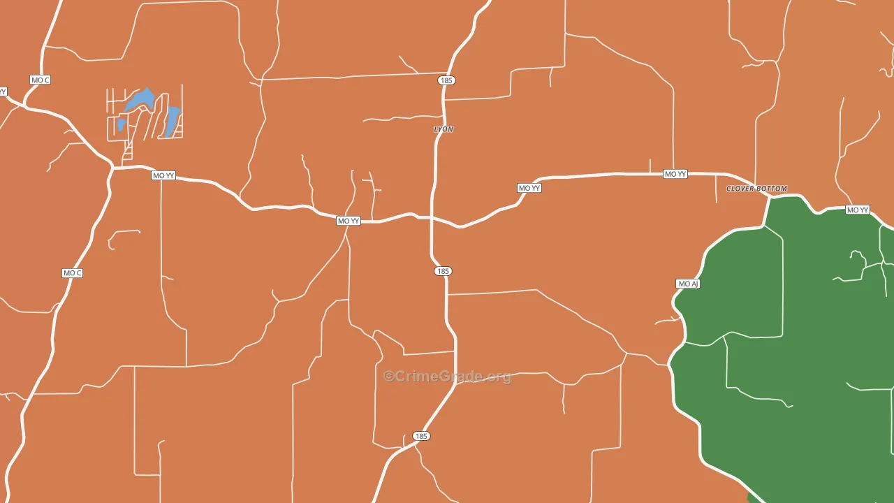 Lyon, MO Map of Robbery Rates