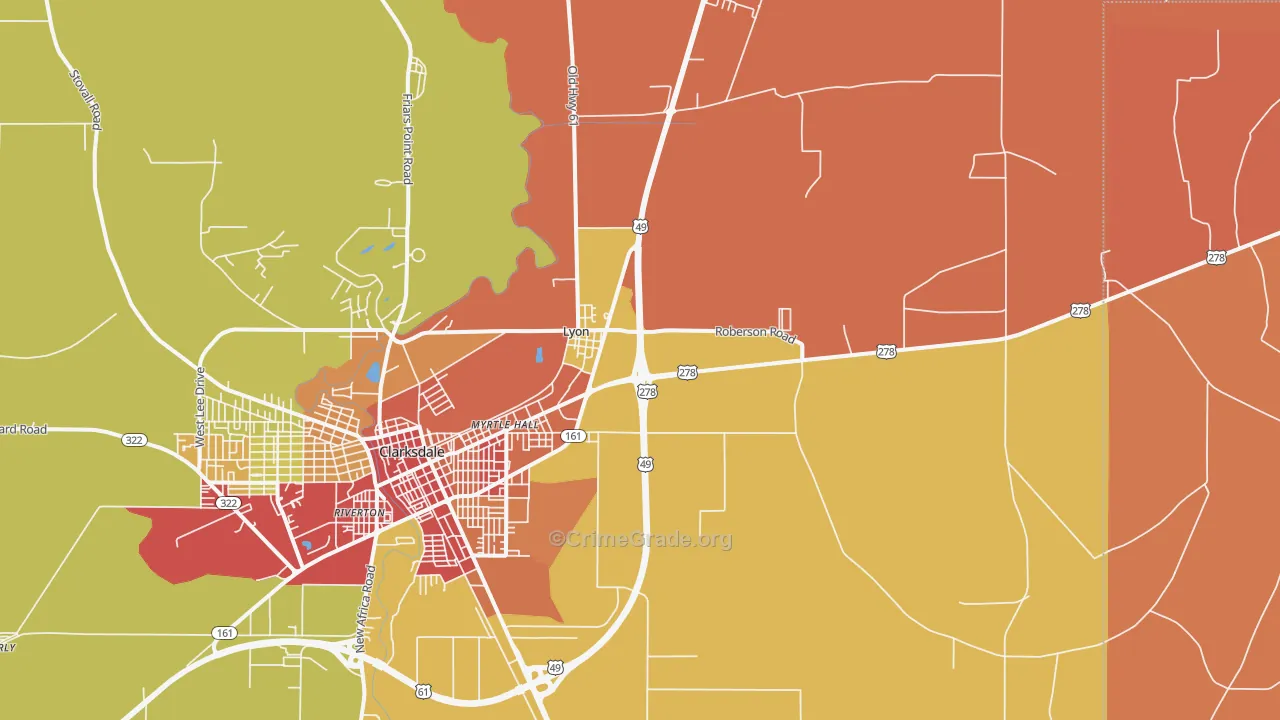 Lyon, MS Map of Robbery Rates