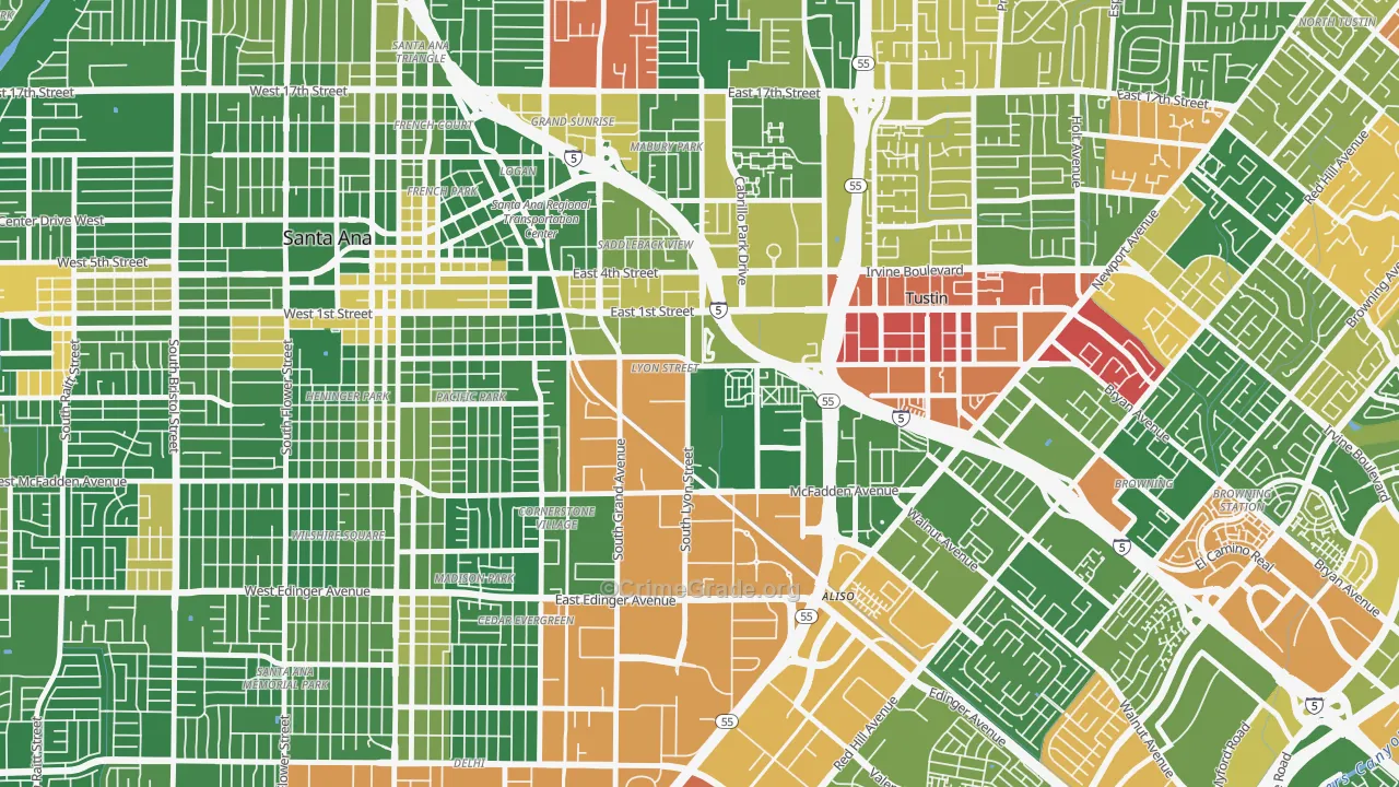 Lyon Street, Santa Ana, CA Map of Robbery Rates