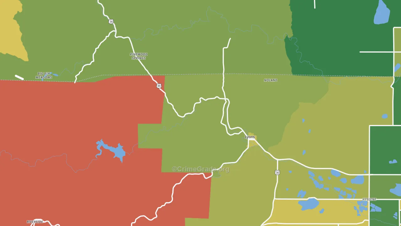 Lyons, CO Map of Robbery Rates
