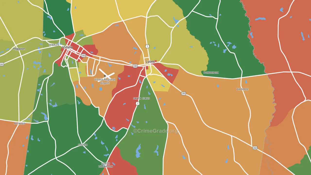 Lyons, GA Map of Robbery Rates