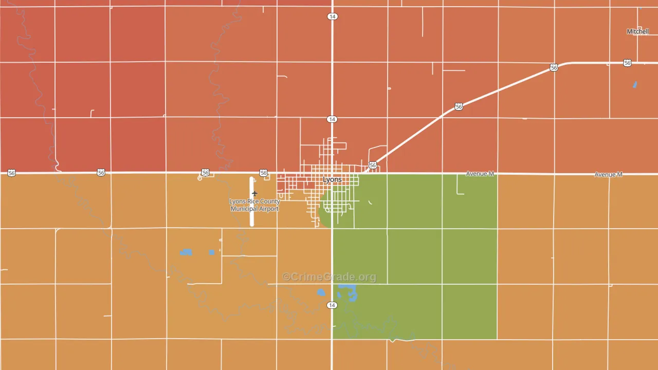 Lyons, KS Map of Robbery Rates