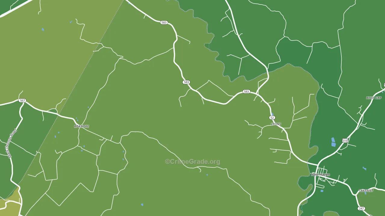 Lyons, KY Map of Robbery Rates