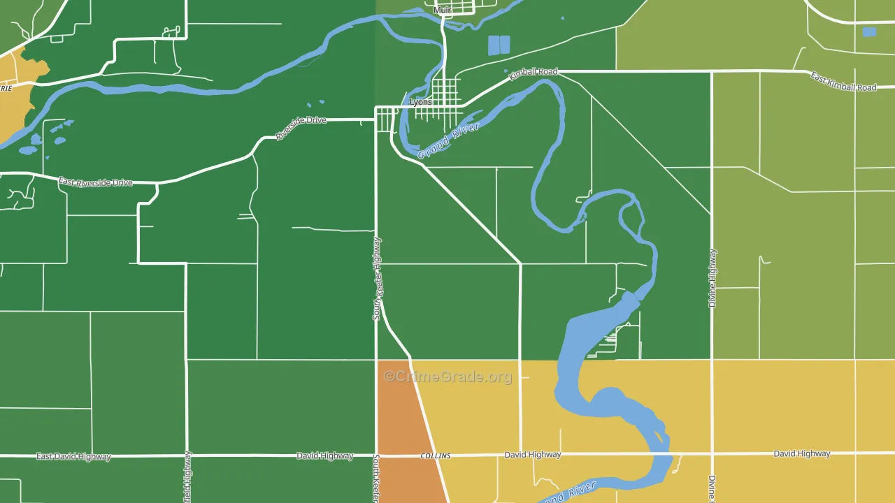 Lyons, MI Map of Robbery Rates