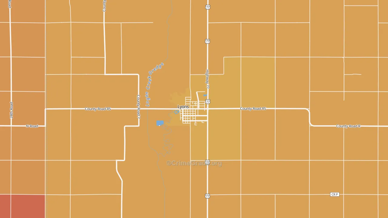 Lyons, NE Map of Robbery Rates