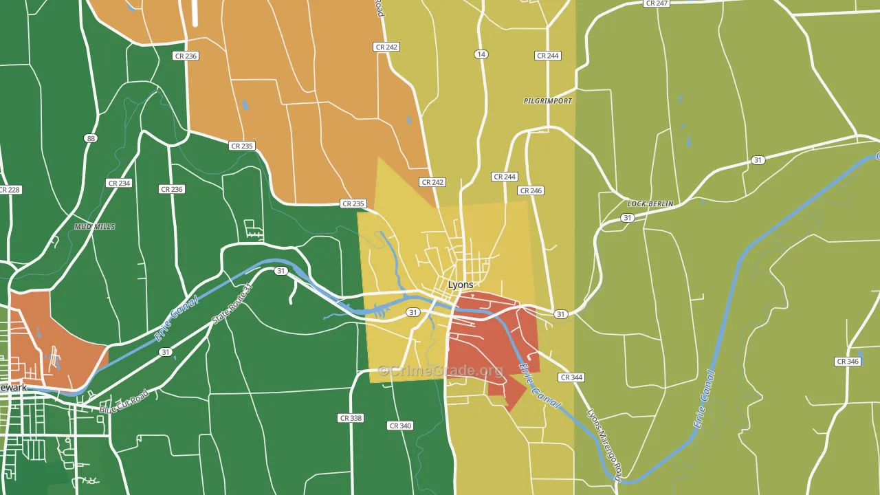 Lyons, NY Map of Robbery Rates