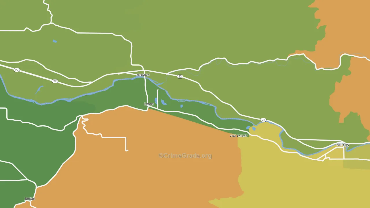 Lyons, OR Map of Robbery Rates