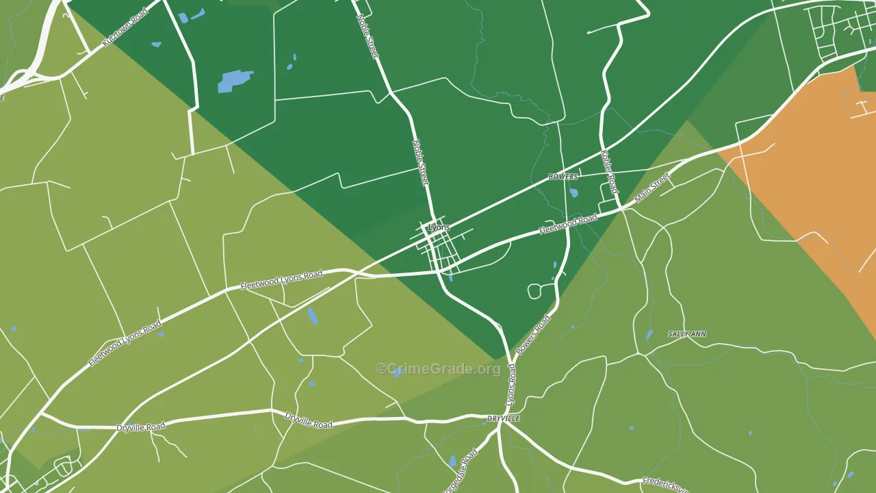 Lyons, PA Map of Robbery Rates