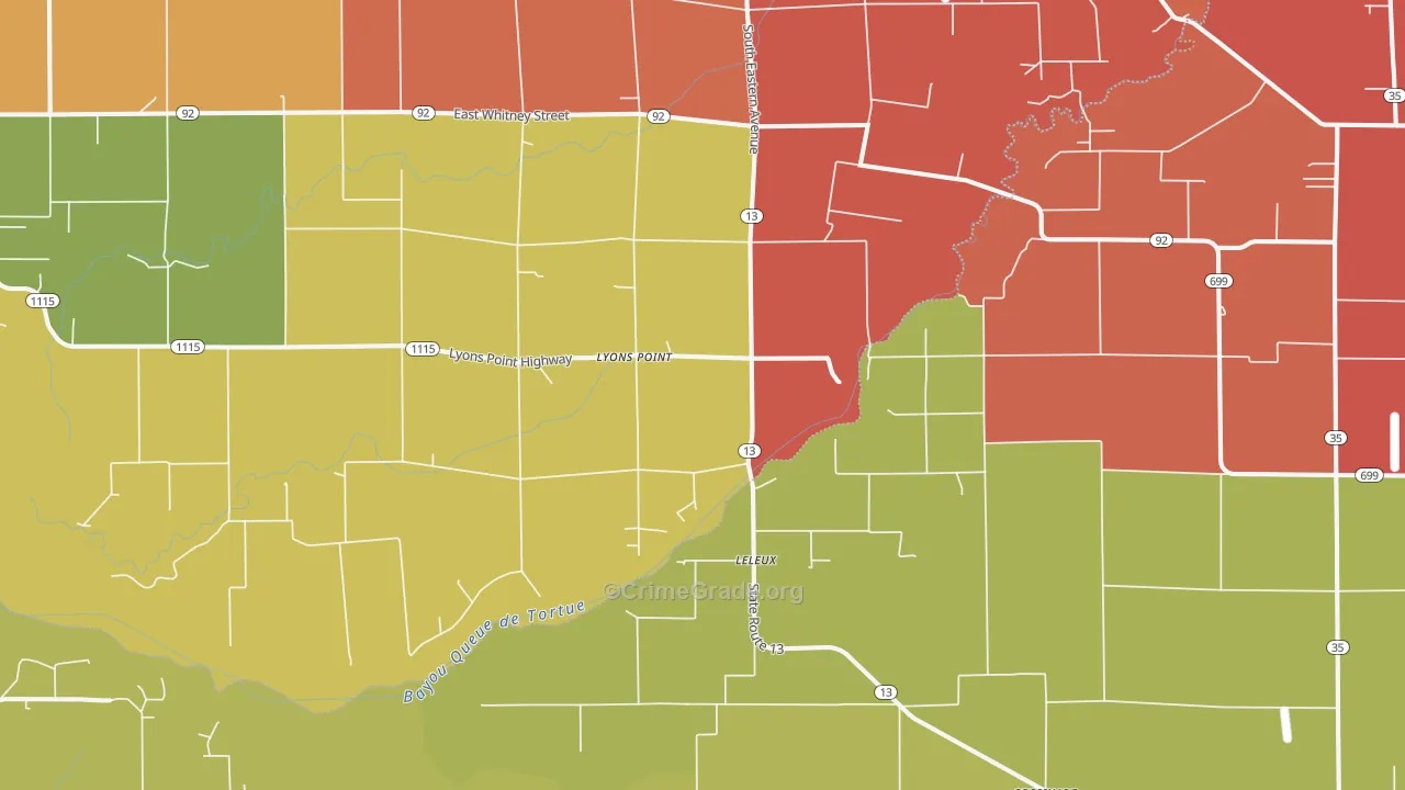 Lyons Point, LA Map of Robbery Rates