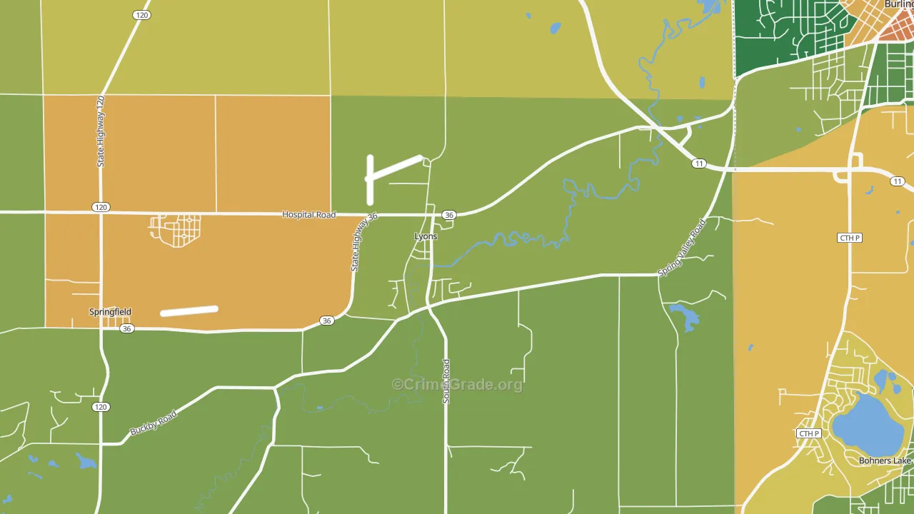 Lyons, WI Map of Robbery Rates