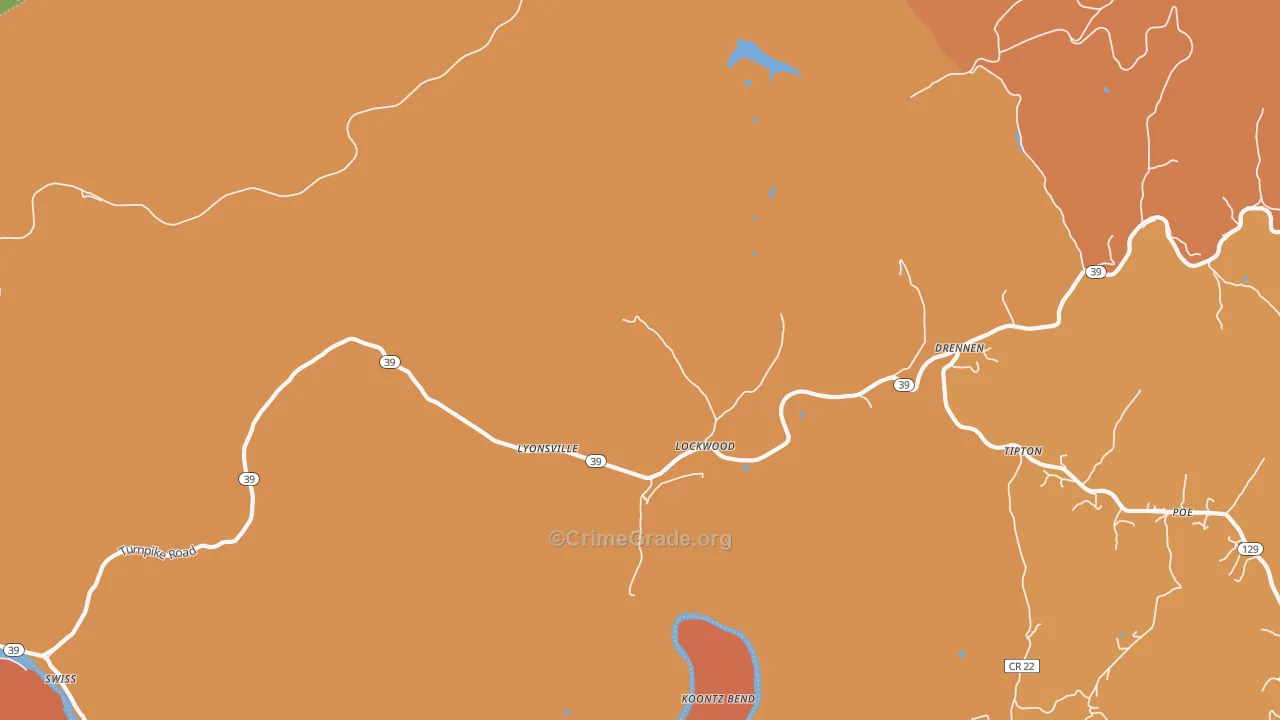 Lyonsville, WV Map of Robbery Rates