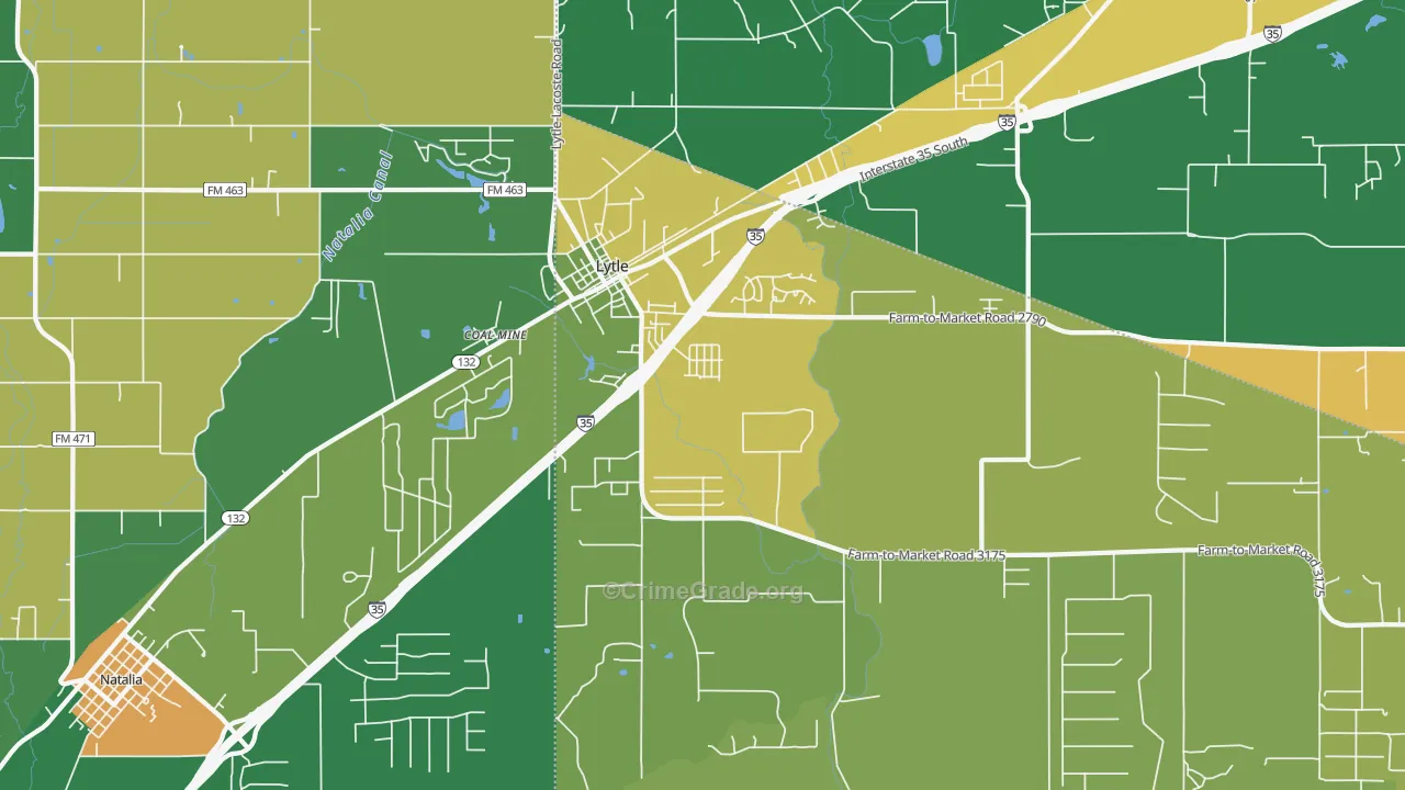 Lytle, TX Map of Robbery Rates