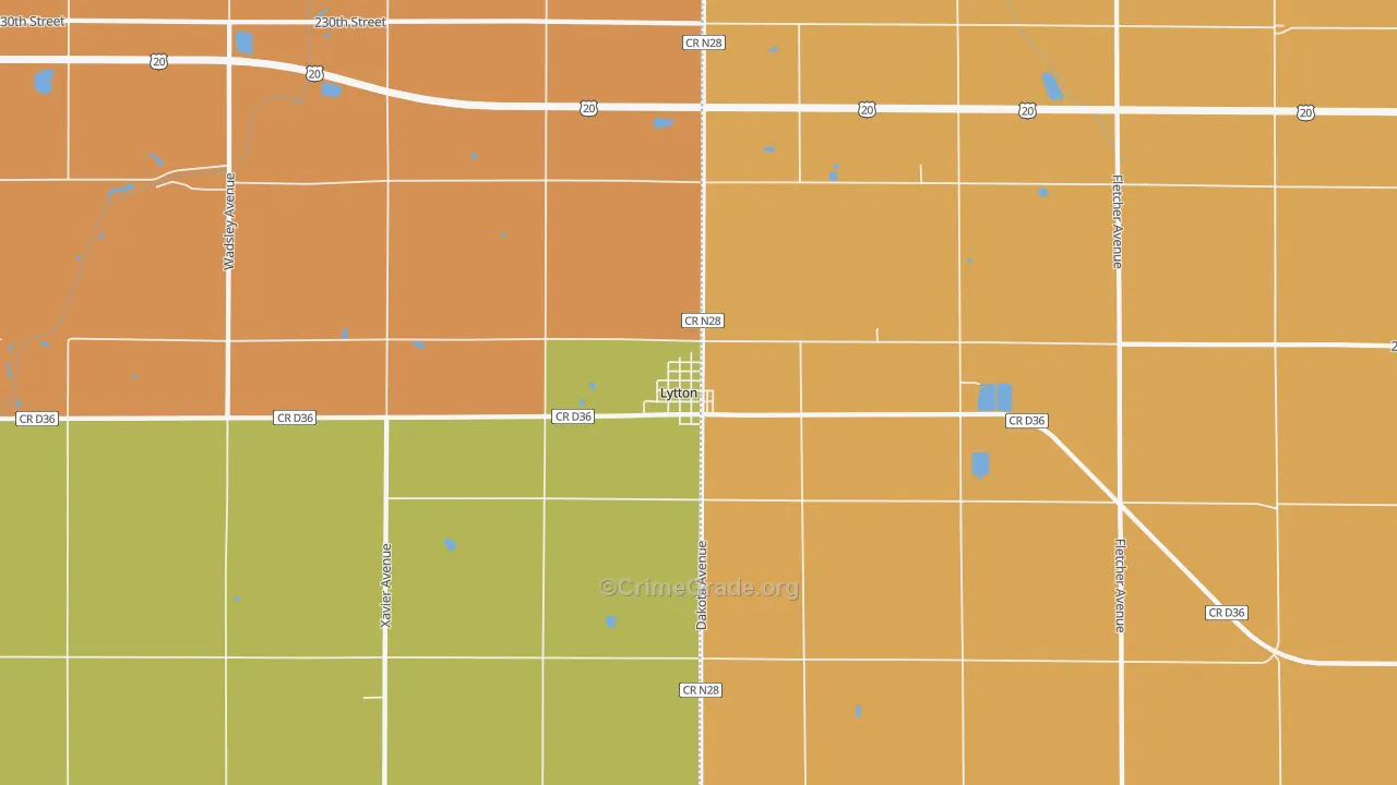Lytton, IA Map of Robbery Rates