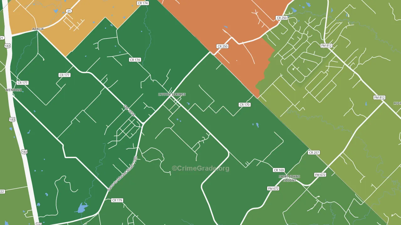 Lytton Springs, TX Map of Robbery Rates