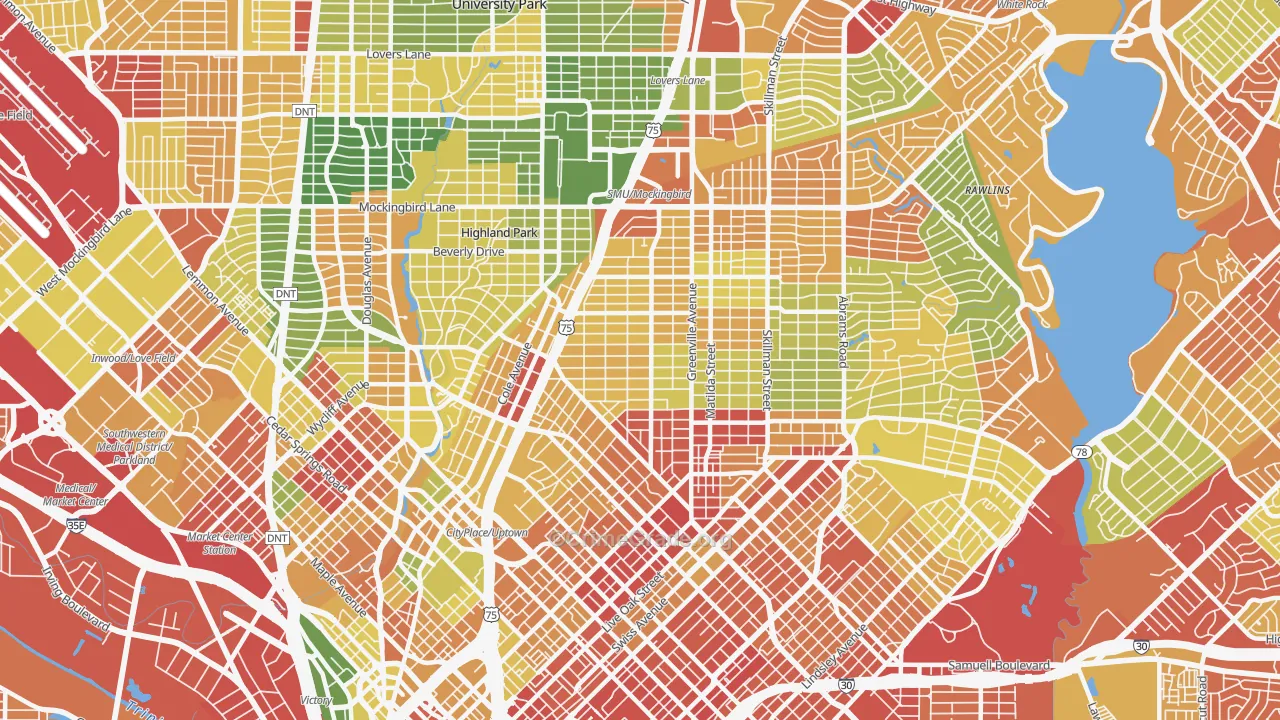 M Streets, Dallas, TX Map of Robbery Rates