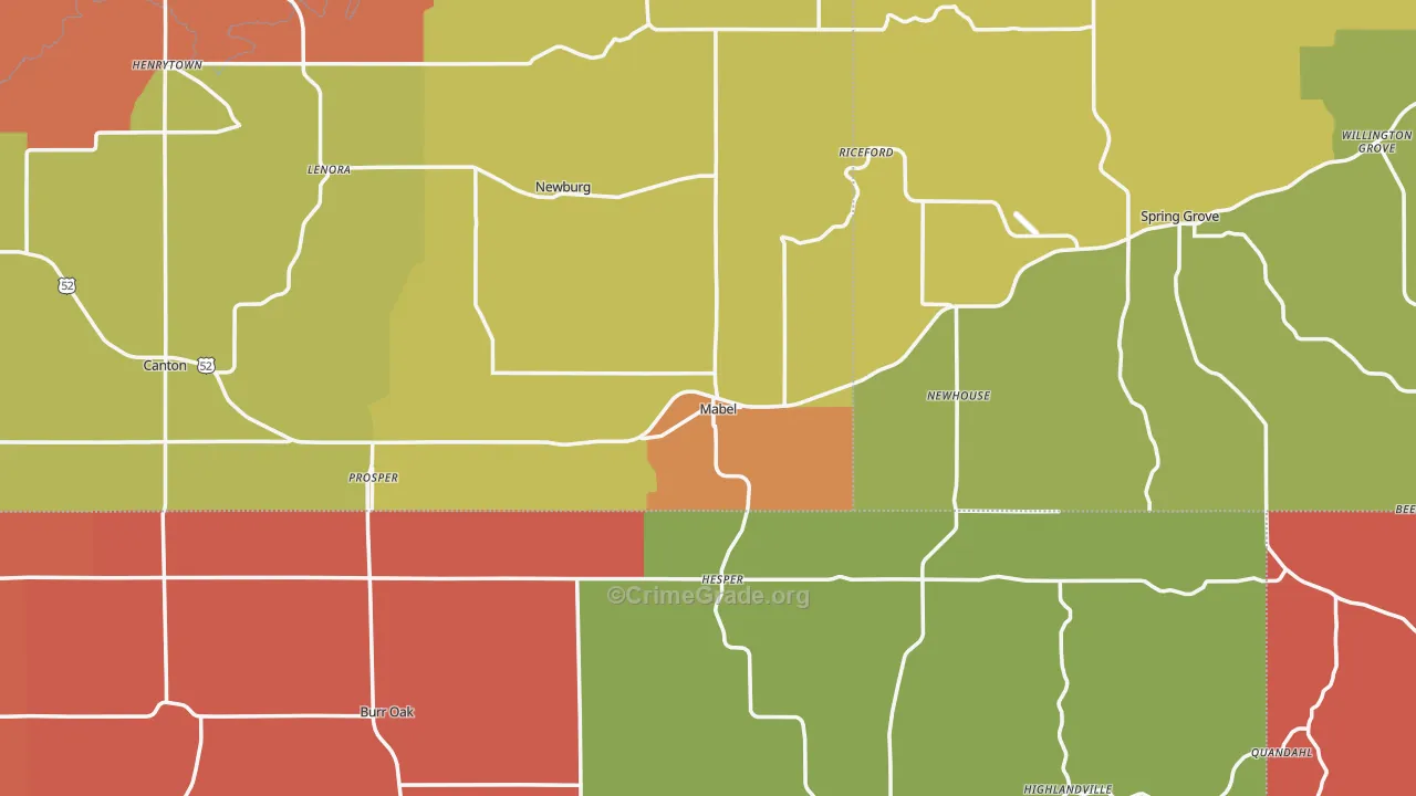 Mabel, MN Map of Robbery Rates