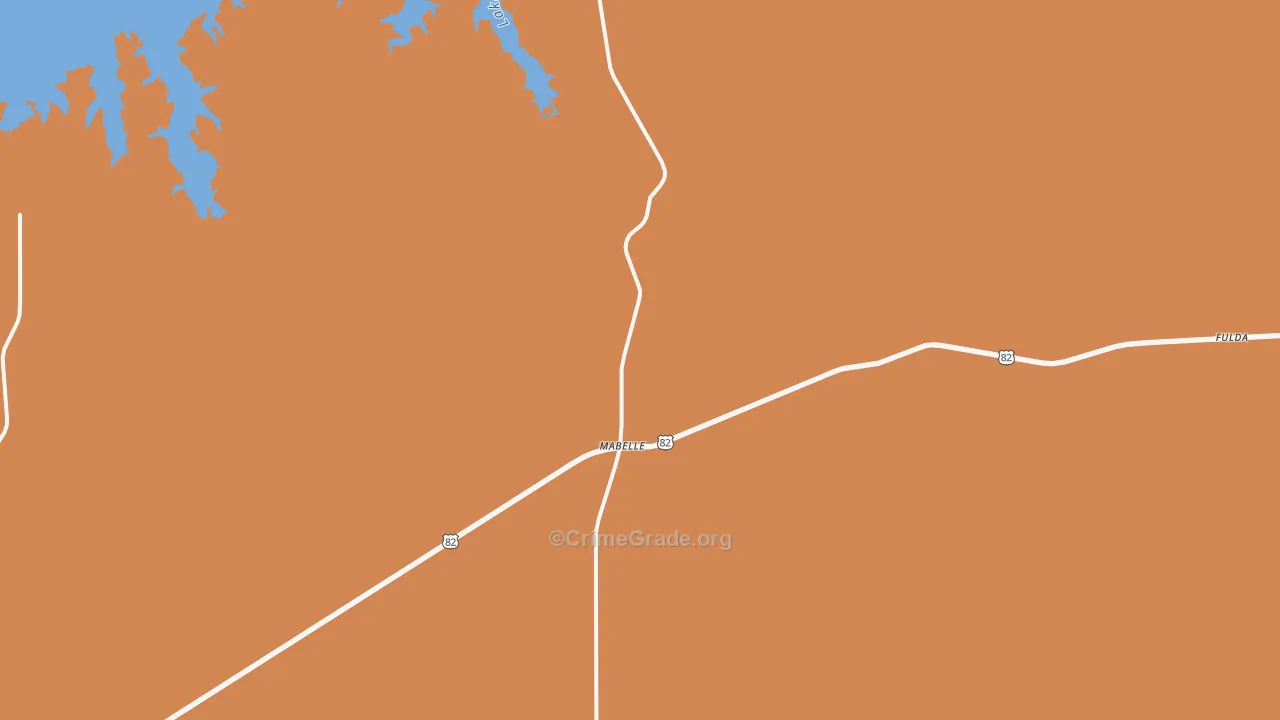 Mabelle, TX Map of Robbery Rates