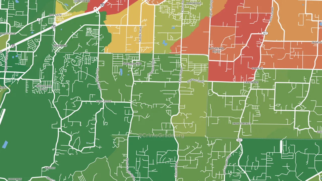 Mabelvale, AR Map of Robbery Rates