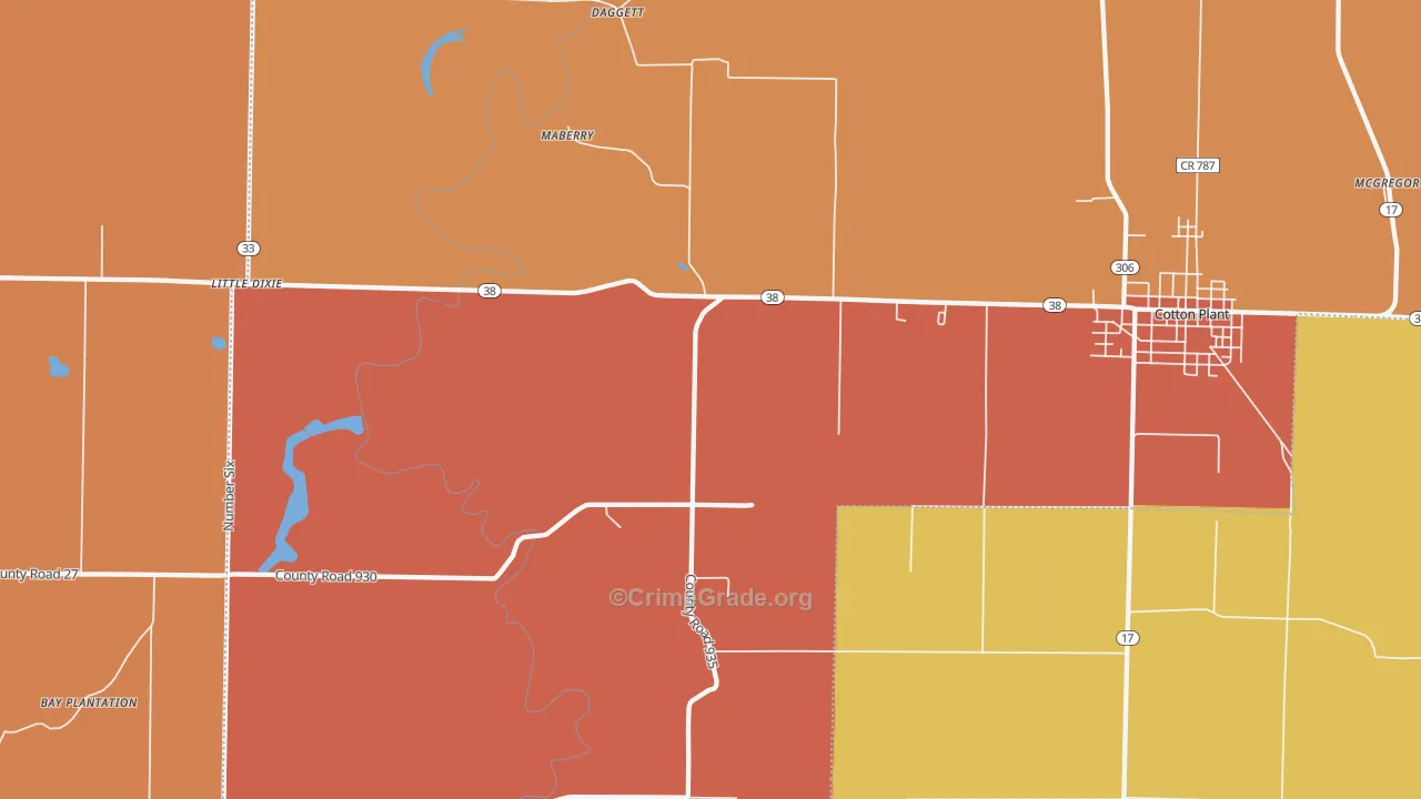 Maberry, AR Map of Robbery Rates