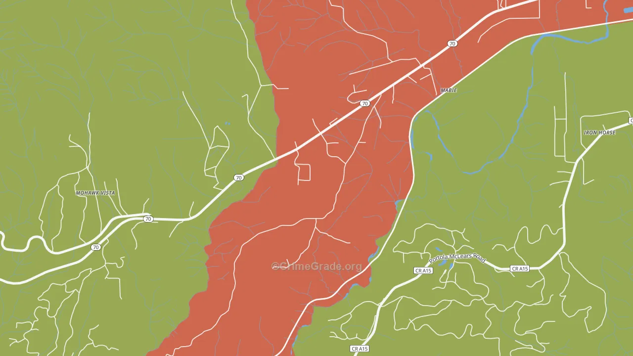 Mabie, CA Map of Robbery Rates