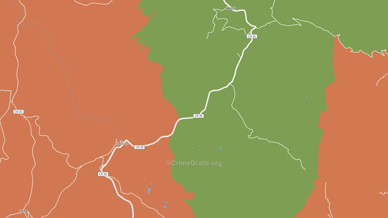 Mabie, WV Map of Robbery Rates