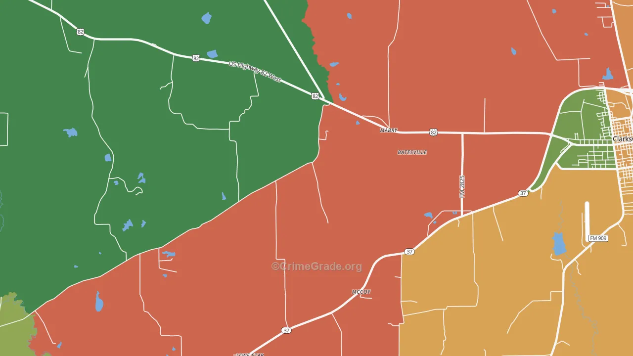 Mabry, TX Map of Robbery Rates