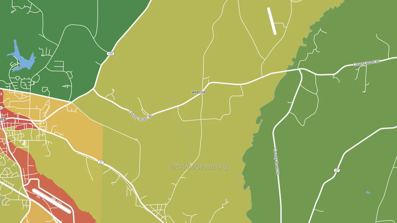 Mabson, AL Map of Robbery Rates