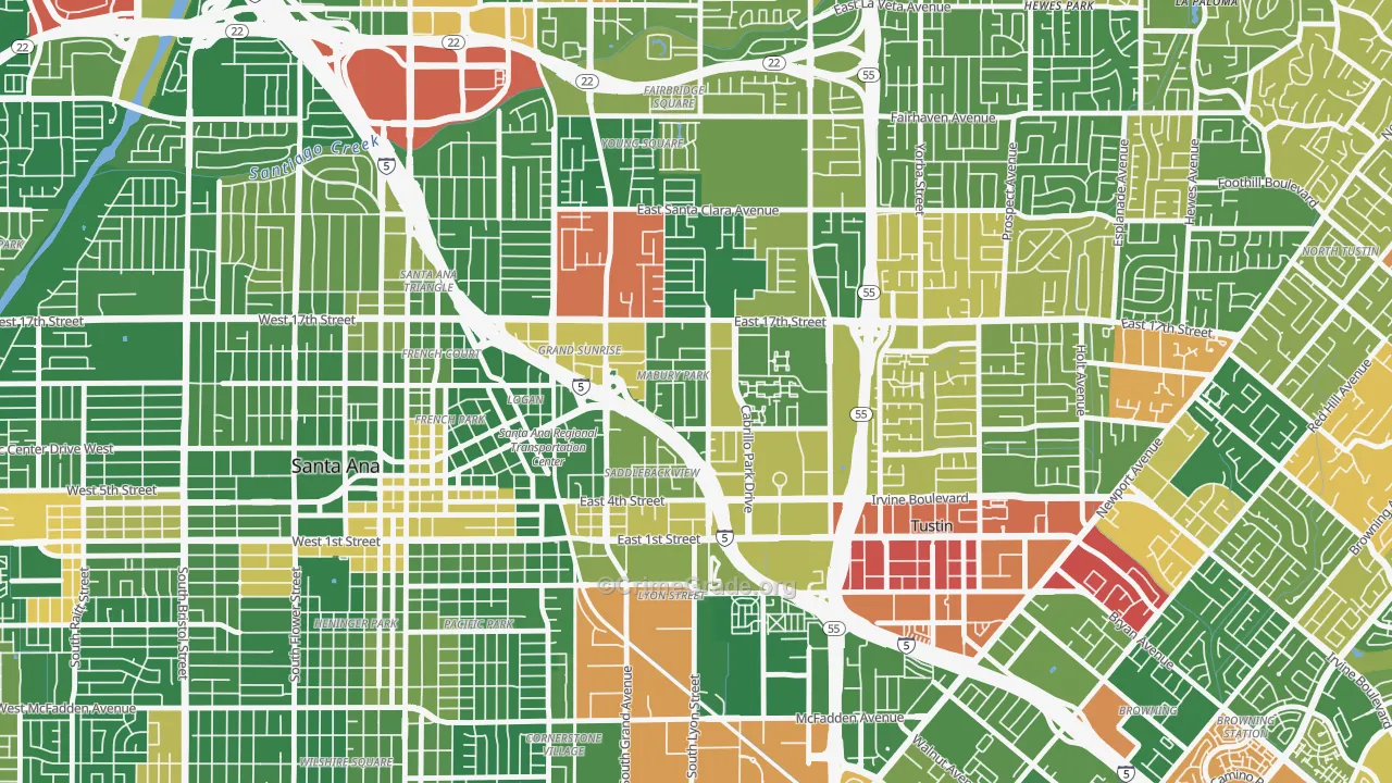 Mabury Park, Santa Ana, CA Map of Robbery Rates