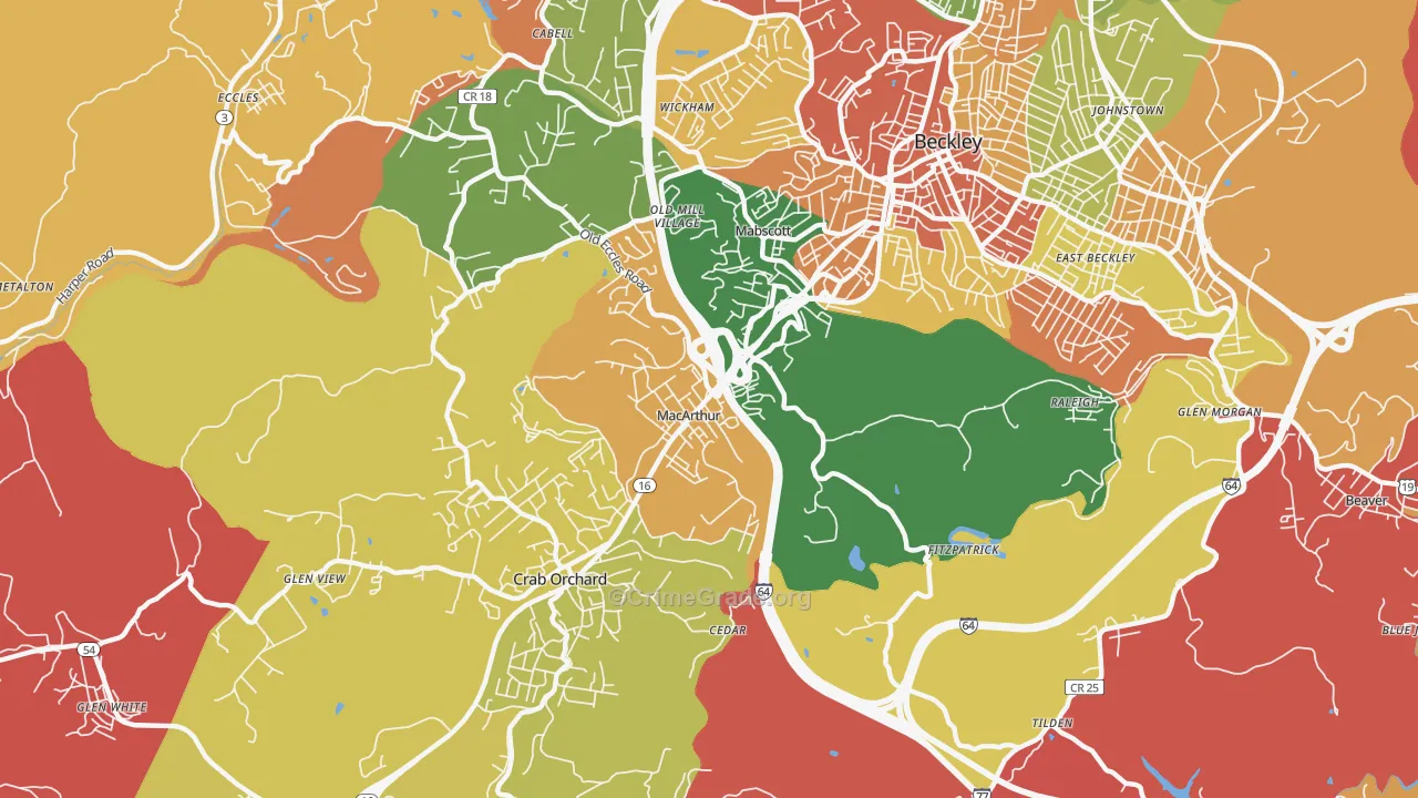 MaCarthur, WV Map of Robbery Rates
