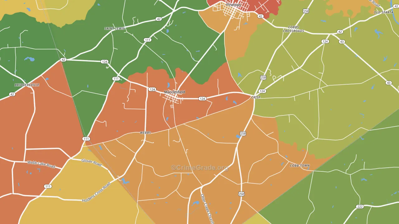 Macclesfield, NC Map of Robbery Rates