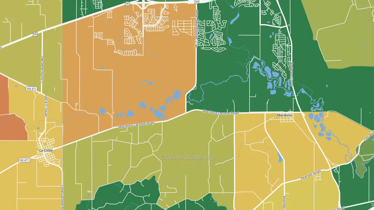 Macdona, TX Map of Robbery Rates