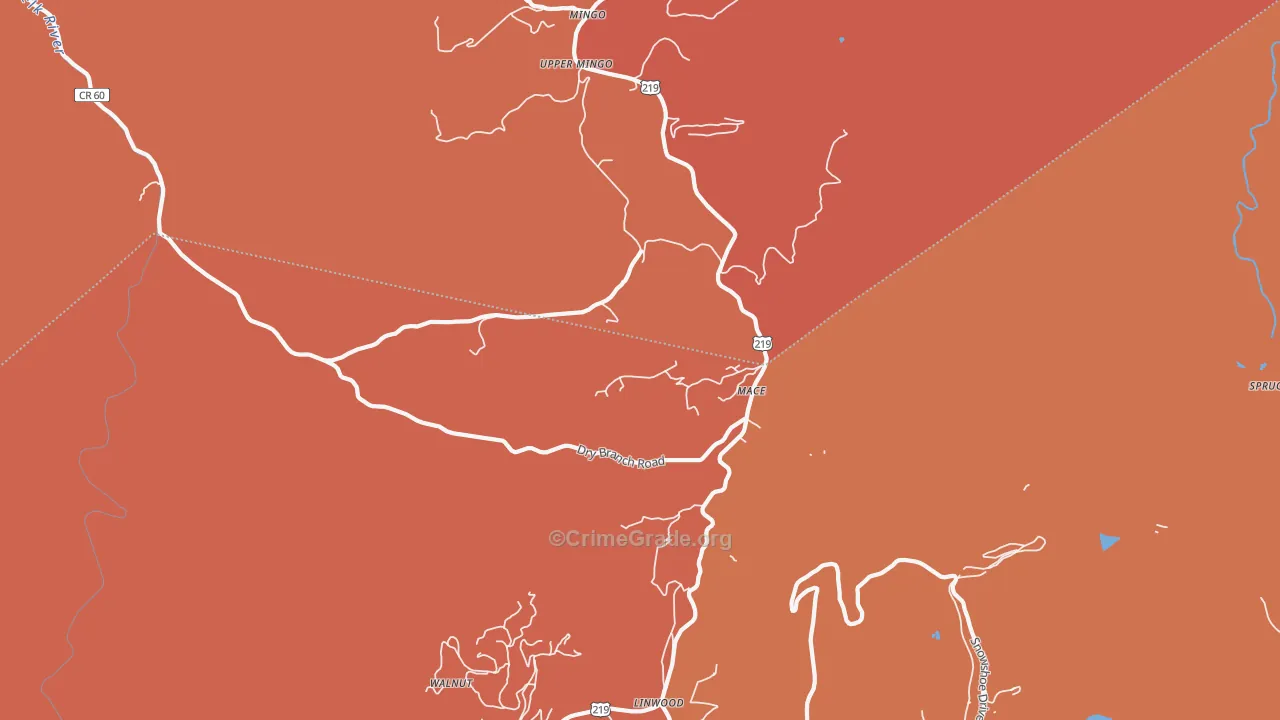 Mace, WV Map of Robbery Rates
