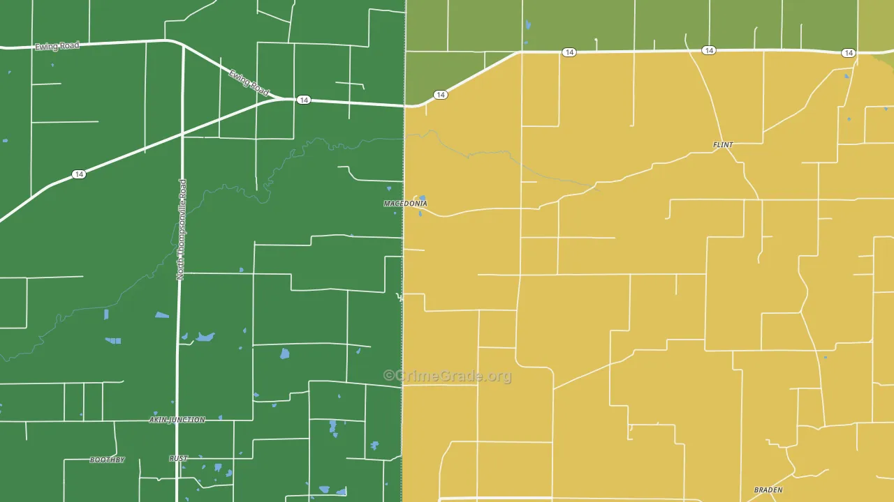 Macedonia, IL Map of Robbery Rates