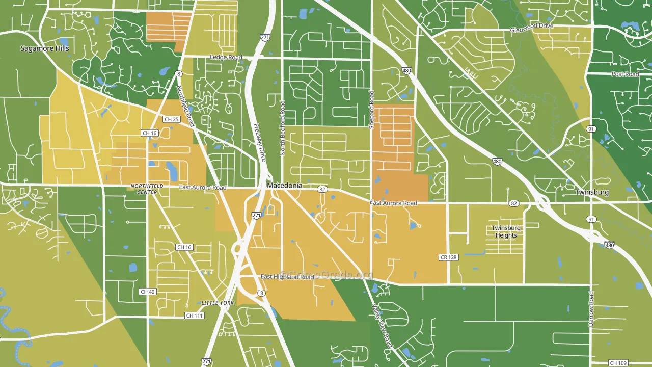 Macedonia, OH Map of Robbery Rates