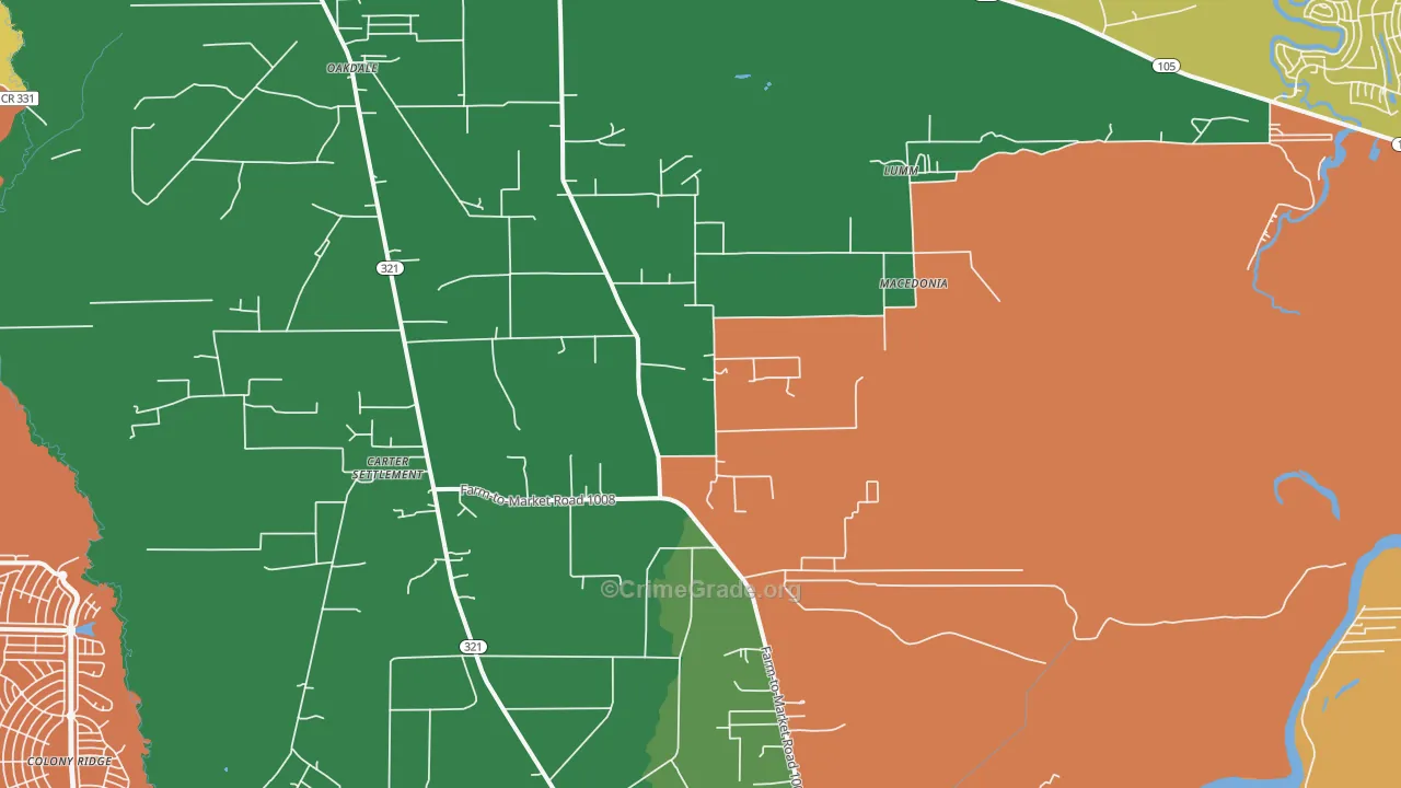 Macedonia, TX Map of Robbery Rates