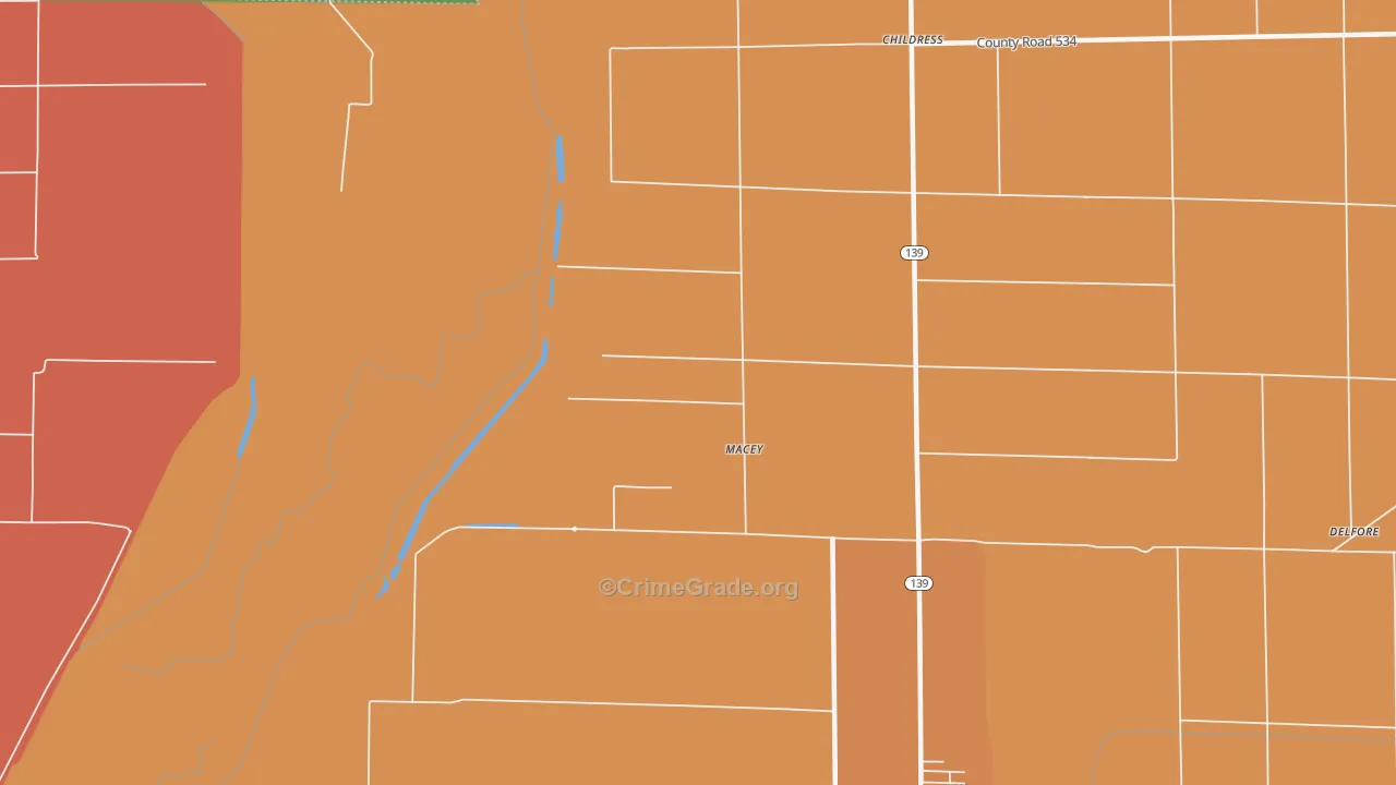 Macey, AR Map of Robbery Rates